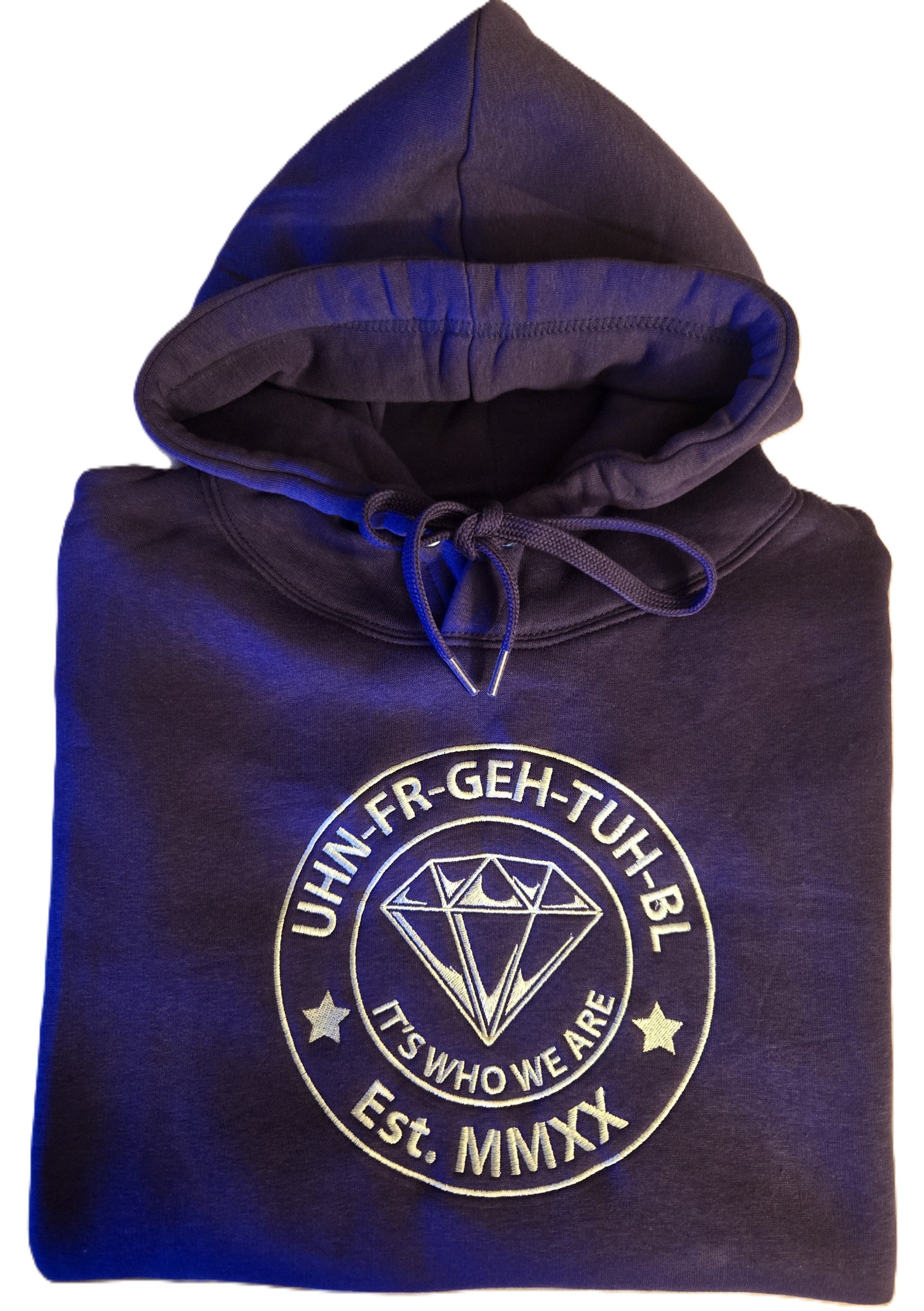 Purple Hoodie with UHN-FR-GEH-TUH-BL Unique Circle Design
