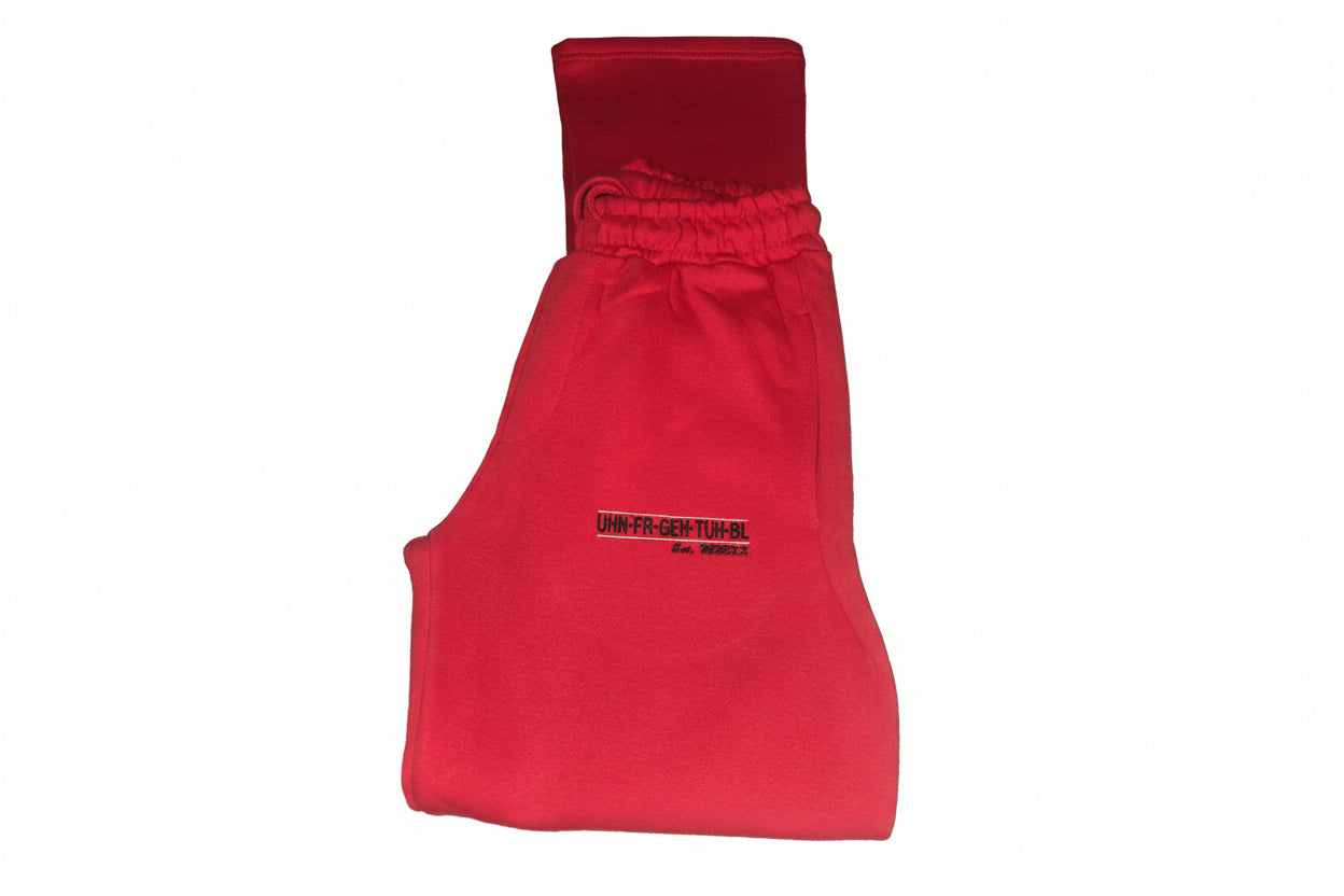 Flare Leg Sweatsuit in Red with UHN-FR-GEH-TUH-BL Logo