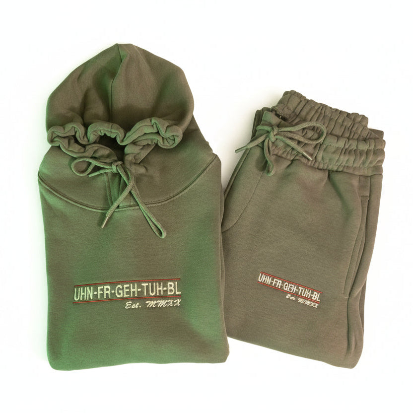 Flare Leg Sweatsuit in Sea Green with the UHN-FR-GEH-TUH-BL logo